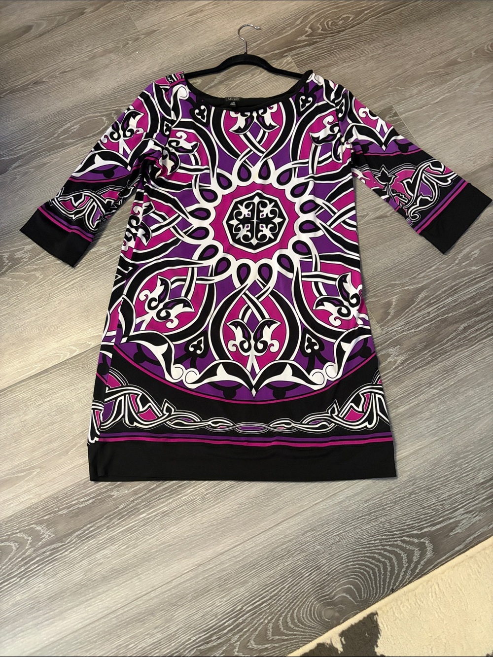 Nicole by Nicole Miller Purple, Black and White Geometric Midi Dress